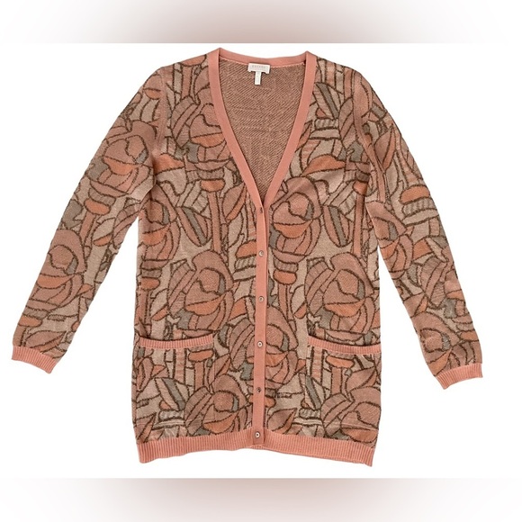 Escada Sweaters - Escada Fantasy Printed floral mosaic stained glass metallic knit cardigan S